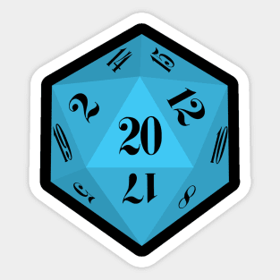 Blue 20-Sided Dice Design Sticker